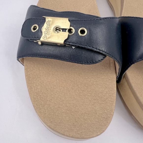 Dr Scholl’s SHOES, NAVY BLUE LEATHER TOP, ADJUSTABLE TOP STRAP, WOODEN SOLE, 9M - Picture 10 of 16